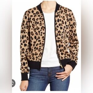 J. Crew Tan and Black Leopard Animal Print Bomber Jacket size Large